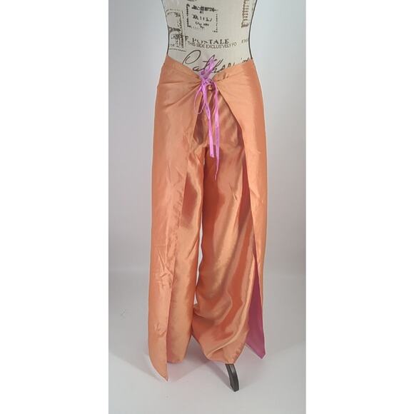 Ralph Lauren Silk palazzo wrap pants Pink Orange Quiet Luxury Resort Wear - Picture 1 of 10